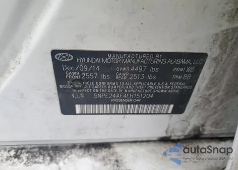 2015 Hyundai Sonata Se from USA, damaged, VIN 5NPE24AF4FH151204